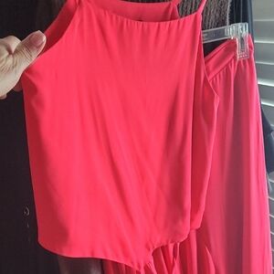 Chic Pink Sleeveless Blouse With Matching HighLo Skirt